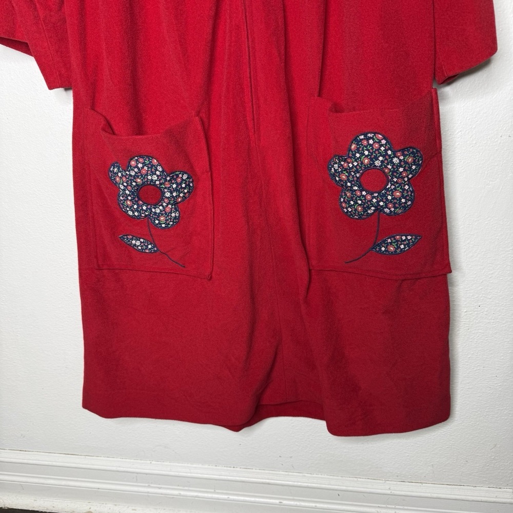 Vintage‎ Models Coat Red Flower Patch Pockets House Coat Zip Front Women's 14 - Picture 3 of 12